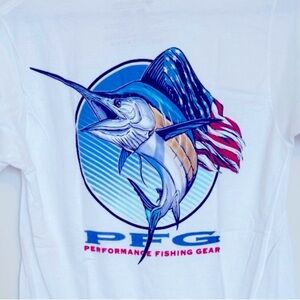 Columbia PFG Men’s Small T Shirt 100% Cotton American Flag Fish